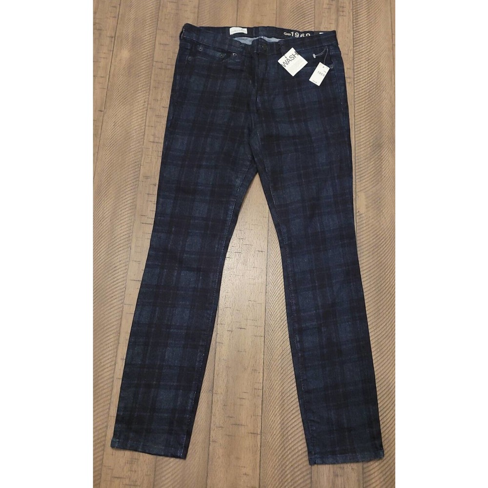 GAP Always Skinny Low- Rise Stretch Jeans Blue Plaid - Sz 27R